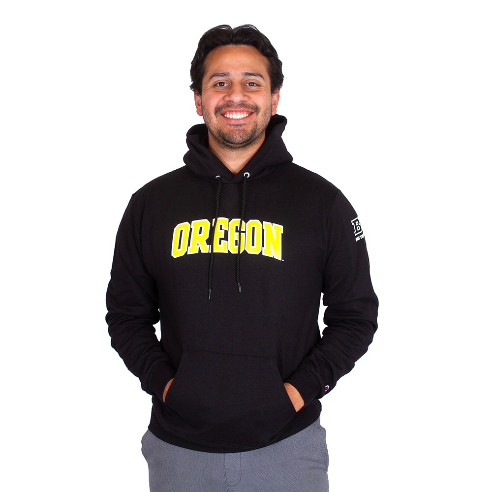 Black Champion Powerblend Cotton Fleece 24 Yellow Arched Oregon Interlocking UO B1G Hoodie